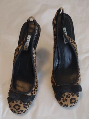Calf Hair Leather Leopard Print Slingback Pumps Heels 8.5